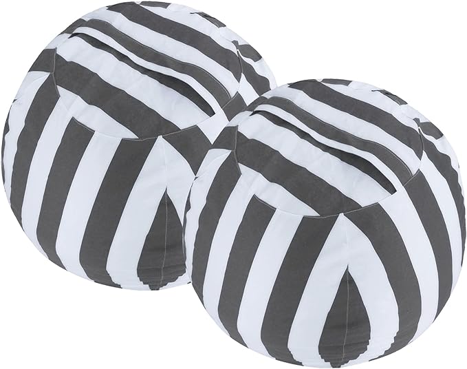 2 PCS Stuffed Animal Storage Bean Bag Chair Cover, Cotton Canvas Beanbag with Zipper for Organizing Kid's and Adults Room Vertical Stripe Grey 24" - LeafyLoom