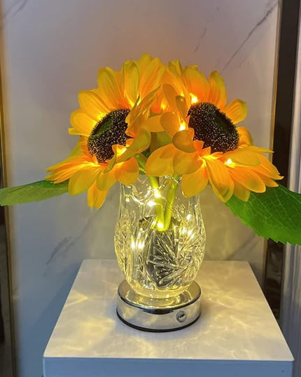 Sunflower Lamp Artificial LED Sunflower Flowers with Glass Vase Table Lamp Night Light for Home Office Decor House Decorations Gift Idea - Rechargeable (3Sunflower) - LeafyLoom
