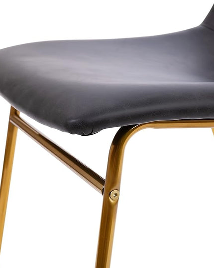 Flash Furniture Butler 18 Inch Commercial Grade LeatherSoft Dining Table Height Chair, Mid-Back Gold Sled Base with Dark Gray LeatherSoft Upholstery, Set of 2 - LeafyLoom