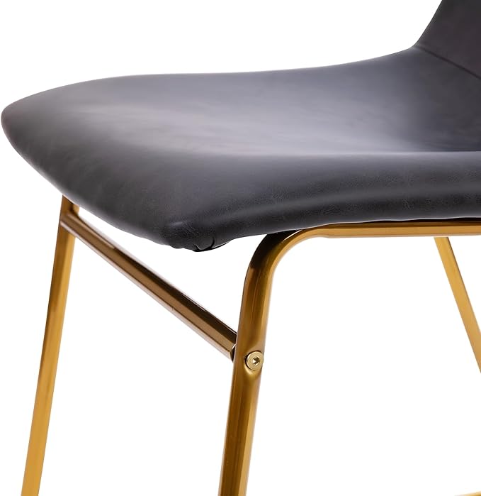 Flash Furniture Butler 18 Inch Commercial Grade LeatherSoft Dining Table Height Chair, Mid-Back Gold Sled Base with Dark Gray LeatherSoft Upholstery, Set of 2 - LeafyLoom