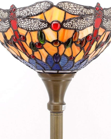 WERFACTORY Tiffany Floor Lamp Orange Blue Stained Glass Dragonfly Light 12X12X66 Inches Torchiere Standing Corner Torch Uplight Decor Bedroom Living Room Home Office S168 Series - LeafyLoom
