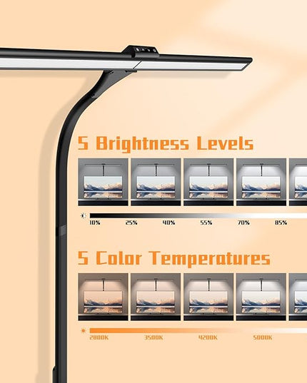 LED Desk Lamp, Office Architectural Desk Lamp, 31.5'' Large Size Office Lighting, 24W 5-Colour LED Computer Monitor Gooseneck Smart Lamp with Holder for Studying, Creating and Reading - LeafyLoom