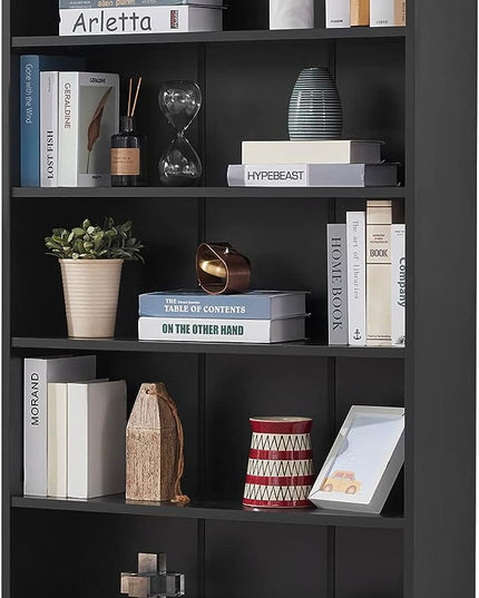 Farini Black Bookshelf for Bedroom 5 Shelf Office Bookcase 60 Inches Tall Modern Wood Bookshelf for Living Room 5 Tier Wide Manga Bookshelf Library Bookcase - LeafyLoom