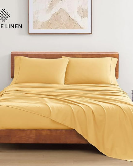 LANE LINEN 100% Organic Cotton King Bed Set, 4-Piece Cotton Bed Sheets, Crisp Percale Weave, Ultra Soft Bedding Sets & Collections, Breathable, 15" King Size Sheets Deep Pocket Set - Cocoon - LeafyLoom