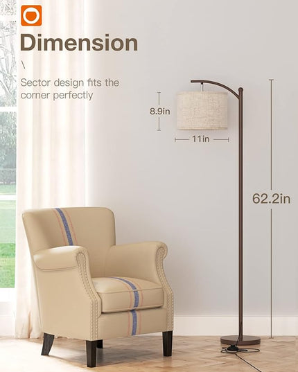 addlon Floor Lamp for Living Room with 3 Color Temperatures, Standing lamp with Linen lampshade for Bedroom, Office, Lamps with 9W LED Bulb Included - Brown with Beige Shade - LeafyLoom