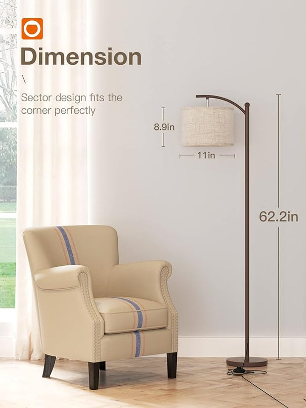 addlon Floor Lamp for Living Room with 3 Color Temperatures, Standing lamp with Linen lampshade for Bedroom, Office, Lamps with 9W LED Bulb Included - Brown with Beige Shade - LeafyLoom