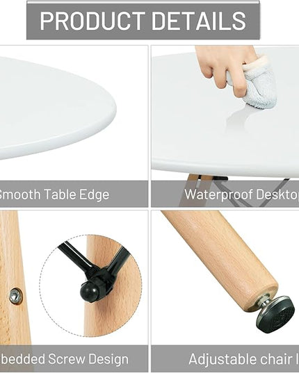 FurnitureR Dining Table Round 31.5 Inch with Wooden Legs Modern Multifunctional Table for Home Kitchen Living Room Corner Small Spaces Leisure, White - LeafyLoom