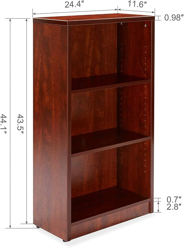 Sunon 3 Shelf Wood Bookcase Freestanding Display Shelf Adjustable Layers Bookshelf for Home Office Library Small Narrow Space (Cherry, 3-Layers) - LeafyLoom