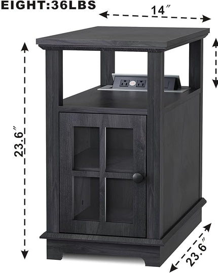 HIFYOBRO Narrow End Table with Flip Top Charging Station and Storage Cabinet, Type-C & USB port & Power outlets, Adjustable Shelf, Side Table with Storage for Living Room and Bedroom - LeafyLoom