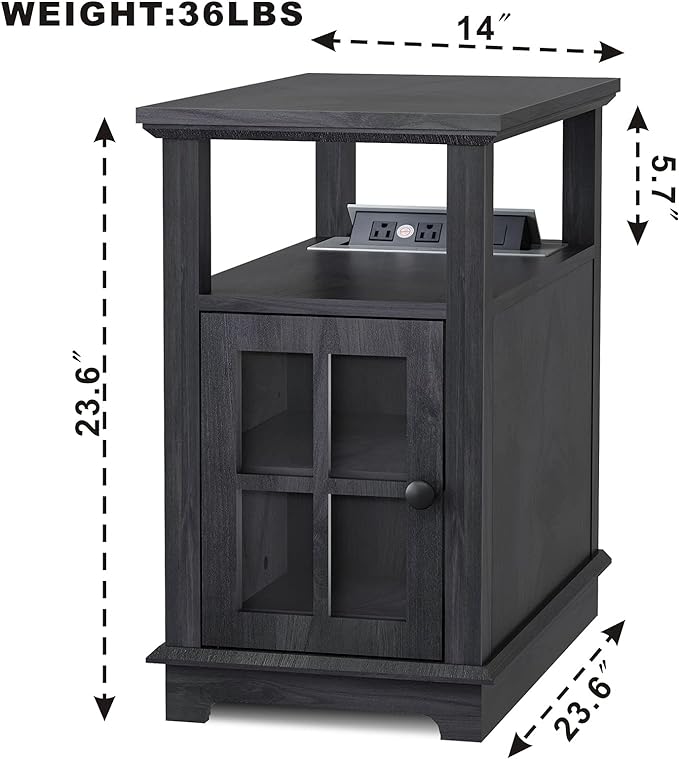 HIFYOBRO Narrow End Table with Flip Top Charging Station and Storage Cabinet, Type-C & USB port & Power outlets, Adjustable Shelf, Side Table with Storage for Living Room and Bedroom - LeafyLoom