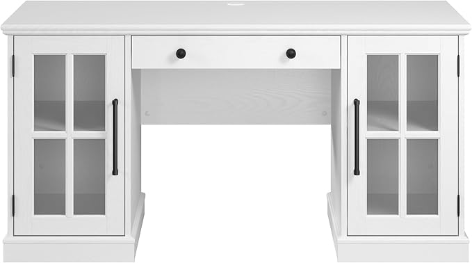 Bush Furniture Westbrook 60W Computer Desk with Storage and Keyboard Tray in White Ash | Farmhouse Desk for Home Office Workspace - LeafyLoom