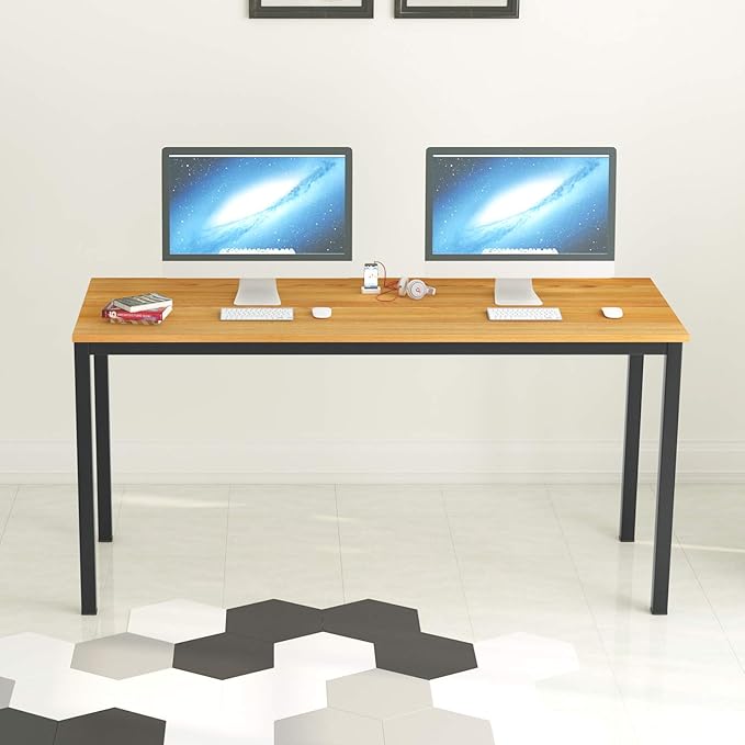 soges 63 Inch Long Computer Desk Home Office Table Writing Desk Study Table Gaming Table Computer WorkstationsTeak GCP2AC3-160TB - LeafyLoom