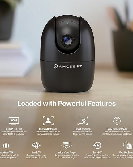 Amcrest 1080P WiFi Camera Indoor, Nanny Cam, Dog Camera, Sound & Baby Monitor, Human & Pet Detection, Motion-Tracking, 2.4Ghz Only, Pan/Tilt Wireless IP Camera, Night Vision, Smart Home ASH21-B Amcrest