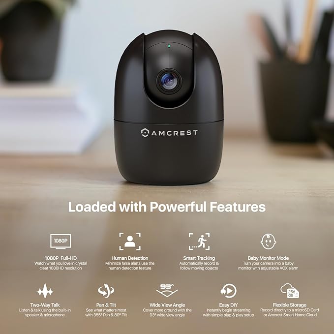 Amcrest 1080P WiFi Camera Indoor, Nanny Cam, Dog Camera, Sound & Baby Monitor, Human & Pet Detection, Motion-Tracking, 2.4Ghz Only, Pan/Tilt Wireless IP Camera, Night Vision, Smart Home ASH21-B Amcrest