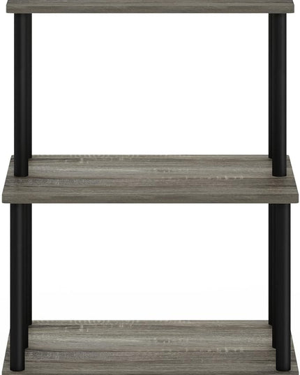 Furinno Turn-N-Tube 3-Tier Toolless Kitchen Storage Shelf, French Oak Grey/Black - LeafyLoom