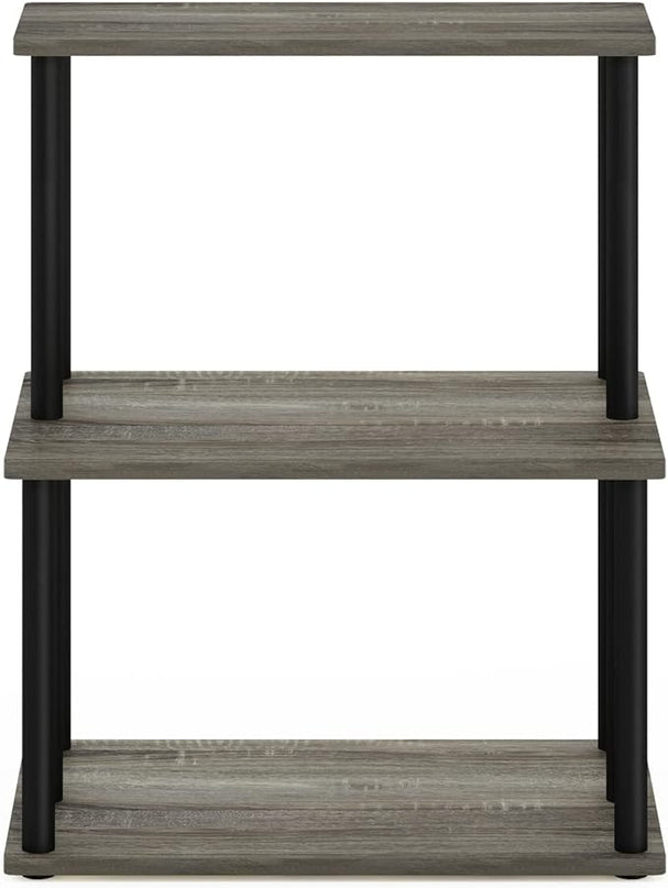 Furinno Turn-N-Tube 3-Tier Toolless Kitchen Storage Shelf, French Oak Grey/Black - LeafyLoom