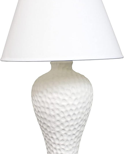 Simple Designs LT2004-WHT Hammered Stucco Curvy Ceramic Table Lamp, White - LeafyLoom