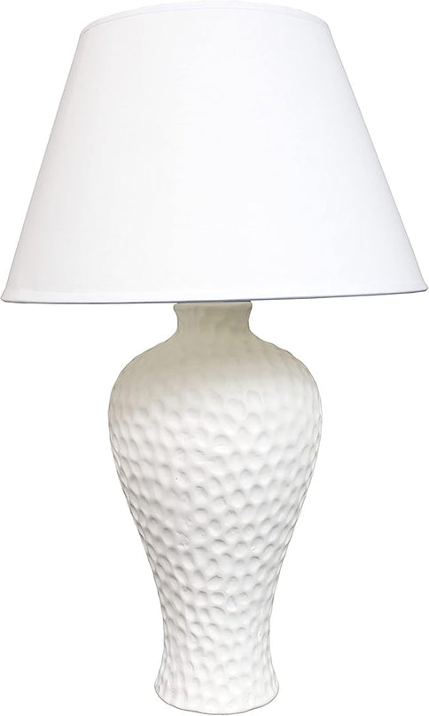 Simple Designs LT2004-WHT Hammered Stucco Curvy Ceramic Table Lamp, White - LeafyLoom