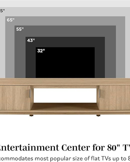 Walker Edison Walton Modern Fluted-Door Low Stand for TVs up to 80 Inches, 70 x 15.75 x 16 inches, Mocha - LeafyLoom