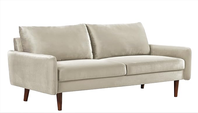 US Pride Furniture Kent Modern Velvet Sofa, Comfortable 3 Seater Couch for Living Rooms and Small Spaces, Ideal Studio Apartment Furniture with Sleek Design, Ivory - LeafyLoom
