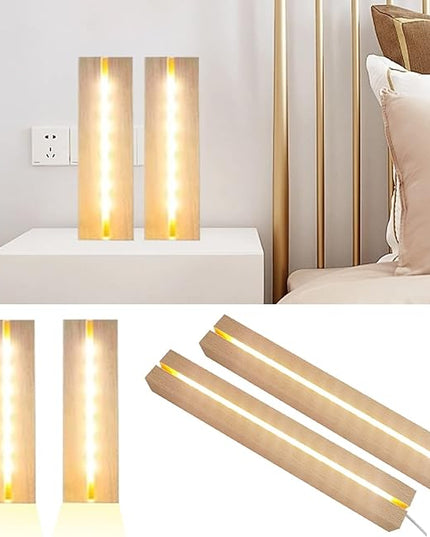 LED Light Display Base, 2 pcs 11.81 Inch Wooden LED Light Base for Acrylic, Rectangle Wood Display Pedestal, 3D Crystal Light Base For Glass Art, Wood Night LED Light Lamp Base with Usb Switch - LeafyLoom