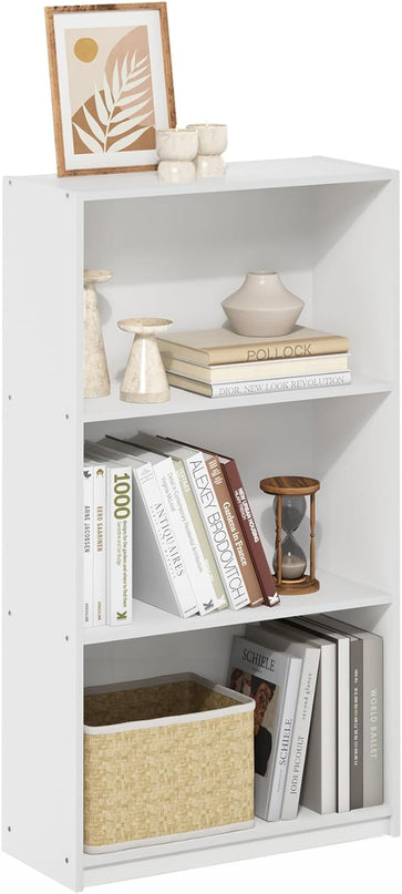 Furinno Basic 3-Tier Bookcase Storage Shelves, White/White - LeafyLoom