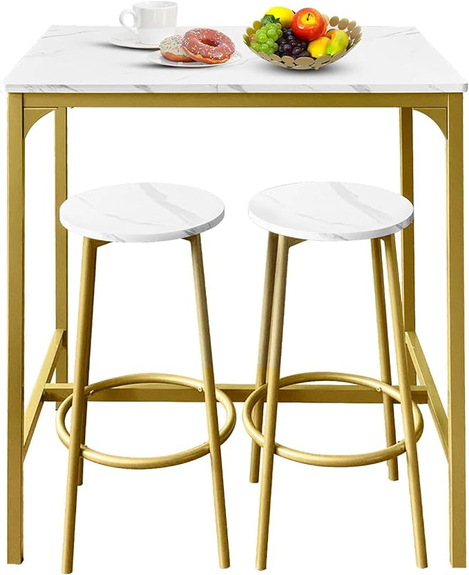AT-VALY 3-Piece Bar Table Set with 2 Stools,Dining Room Table Set,Small Spaces (Gold) - LeafyLoom