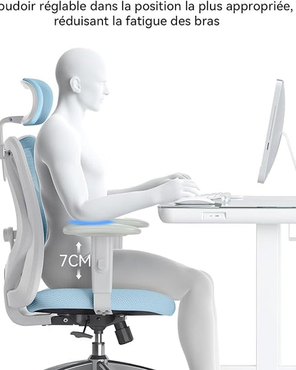 SIHOO M18 Ergonomic Office Chair, Computer Desk Chair with Adjustable Headrest and Lumbar Support, High Back Executive Swivel Chair for Home Office (Light Blue) - LeafyLoom