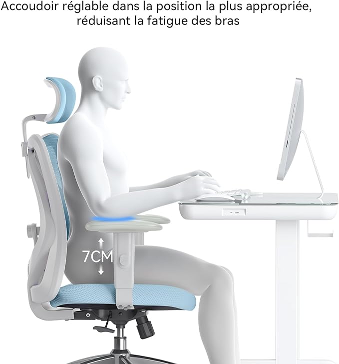 SIHOO M18 Ergonomic Office Chair, Computer Desk Chair with Adjustable Headrest and Lumbar Support, High Back Executive Swivel Chair for Home Office (Light Blue) - LeafyLoom