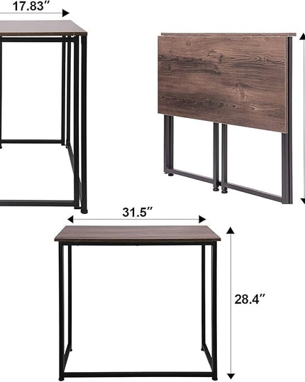 Leopard Outdoor Products Folding Computer Desk for Small Spaces, Space-Saving Home Office Desk, Foldable Computer Table, Laptop Table, Writing Desk, Compact Study Reading Table (Dark Brown) - LeafyLoom
