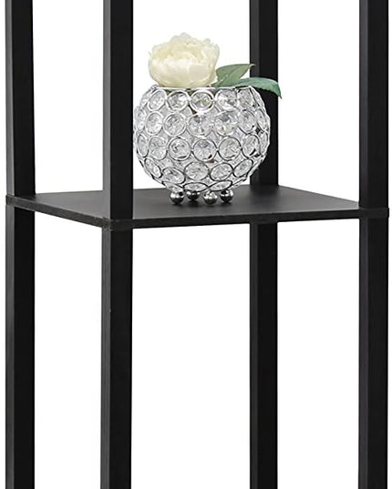 Simple Designs LF1037-BLK Floor Lamp Etagere Organizer Storage Shelf with 2 USB Charging Ports, 1 Charging Outlet and Linen Shade, Black - LeafyLoom