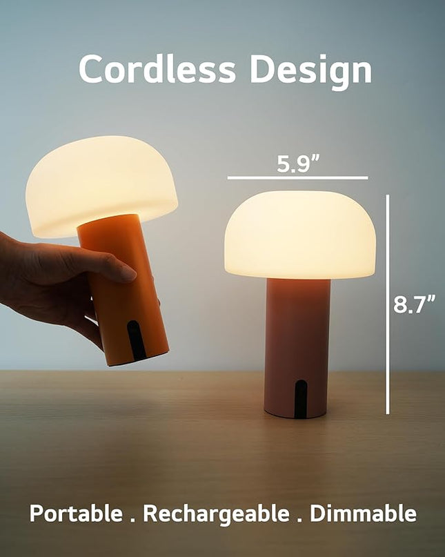 Outdoor Mushroom Table Lamp Rechargeable, Cordless Lamps for Patio Waterproof, Portable Battery Operated Lamp with USB Charging, Touch Dimming Night Light for Home/Porch/Restaurant (Orange) - LeafyLoom