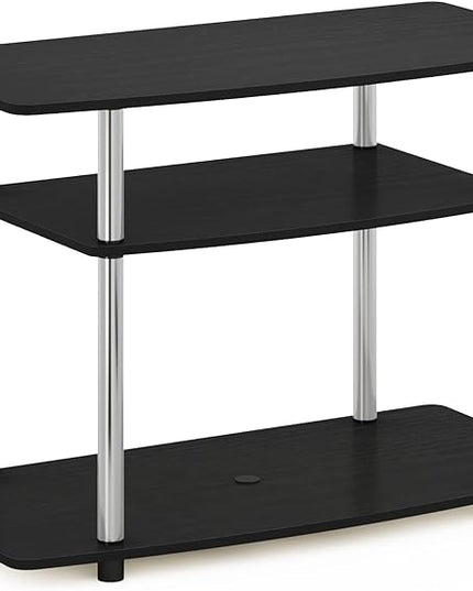 Furinno Turn-N-Tube No Tools 3-Tier Entertainment Center TV Stand for TV up to 32 Inch, Stainless Steel Tubes, Americano/Chrome - LeafyLoom
