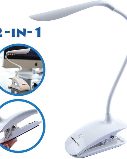 Clip Desk Lamp Table LED Bulb Lamps Set USB Outlet White Modern Shade Gooseneck Dimmable Light Clamp Base Touch Sensor Switch Charging Battery Office Room Bedroom Dorm Kids Small Girls Study Reading - LeafyLoom