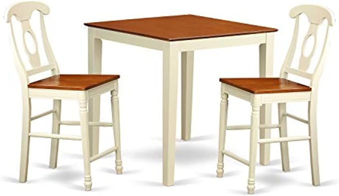 East West Furniture VNKE3-WHI-W Vernon 3 Piece Kitchen Counter Set for Small Spaces Contains a Square Room Table and 2 Dining Chairs, 36x36 Inch, Buttermilk & Cherry - LeafyLoom