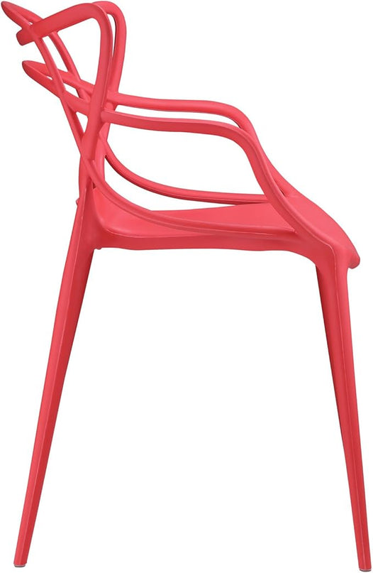 Modway Entangled Modern Molded Plastic Kitchen and Dining Room Arm Chair in Red - Fully Assembled - LeafyLoom
