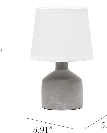 Simple Designs LT2080-GRY Mini Bocksbeutal Concrete Table Desk Lamp with Tapered Drum Fabric White Shade, Gray (Pack of 12) - LeafyLoom