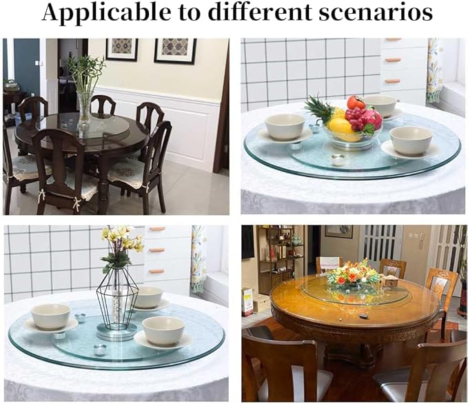 23 Inches Glass Lazy Susan for Table Top, Large Lazy Susan Turntable Fits for Family Gatherings, Banquets, Weddings, and Restaurants Plate Silent & Smooth Spin - LeafyLoom