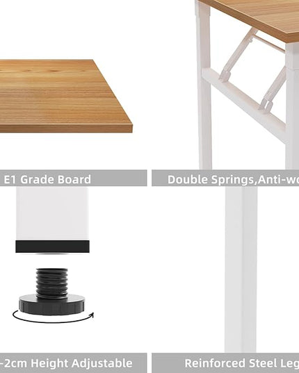 DlandHome Reversible L-Shaped Desk Large Corner Desk Folding Table Computer Desk Home Office Table Computer Workstation, ND11 (Teak + White) - LeafyLoom
