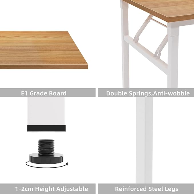 DlandHome Reversible L-Shaped Desk Large Corner Desk Folding Table Computer Desk Home Office Table Computer Workstation, ND11 (Teak + White) - LeafyLoom
