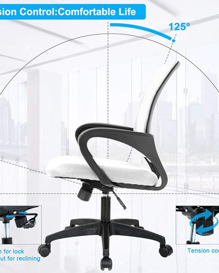 BestOffice Home Office Chair Ergonomic Desk Chair Mesh Computer Chair with Lumbar Support Armrest Executive Rolling Swivel Adjustable Mid Back Task Chair,White - LeafyLoom