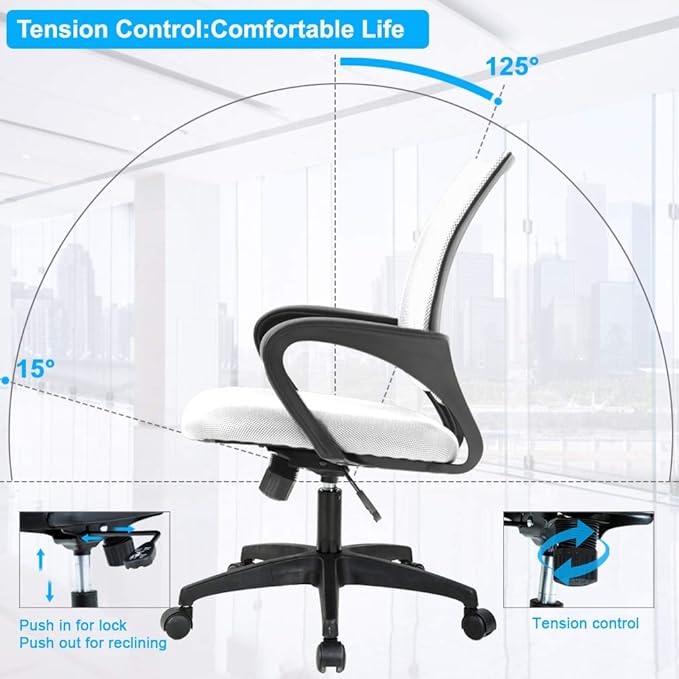 BestOffice Home Office Chair Ergonomic Desk Chair Mesh Computer Chair with Lumbar Support Armrest Executive Rolling Swivel Adjustable Mid Back Task Chair,White - LeafyLoom