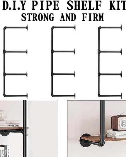 HITOMEN Industrial Iron Pipe Shelves, 3 Set 4-Tier, 42" Tall, 12" Depth, DIY Open Bookshelf Bookcase, Wall Mounted Vintage Retro Shelving, Rustic Farmhouse Pantry Kitchen Storage, Black Shelf Brackets - LeafyLoom