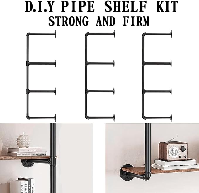 HITOMEN Industrial Iron Pipe Shelves, 3 Set 4-Tier, 42" Tall, 12" Depth, DIY Open Bookshelf Bookcase, Wall Mounted Vintage Retro Shelving, Rustic Farmhouse Pantry Kitchen Storage, Black Shelf Brackets - LeafyLoom