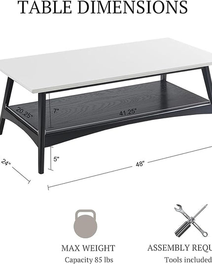 Madison Park Parker Table Modern Mid-Century Accent Living Room Furniture, 48" W x 24" D x 17" H, Off-White/Black - LeafyLoom