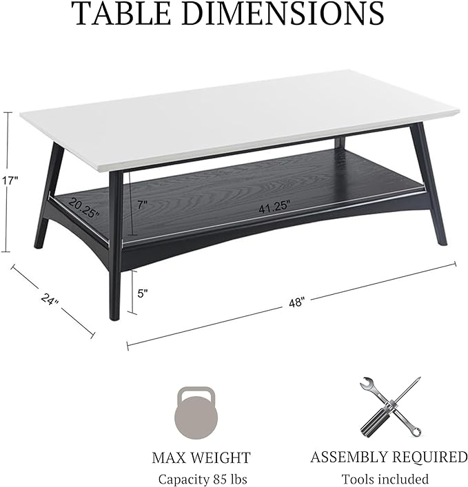 Madison Park Parker Table Modern Mid-Century Accent Living Room Furniture, 48" W x 24" D x 17" H, Off-White/Black - LeafyLoom