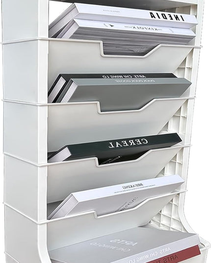 6 Tier Book Rack Storage Bookshelf, Removable Movable Bookshelf with Wheels, Mobile Unique Bookcase, Rolling Book Cart for Study in School Office, White - LeafyLoom