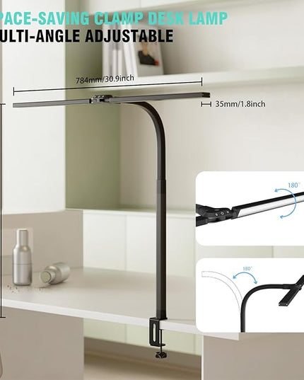 LED Desk Lamp for Home Office, Eye Caring Desk Light with Dimming Adjustable Flexible Gooseneck, Desk Lamp for Reading, Study, Workbench (Black) - LeafyLoom