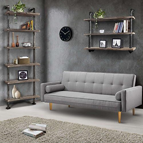 Diwhy 24”width Industrial Pipe Shelves Rustic Modern Wood Ladder Bookcase with Metal Frame,Pipe Wall Shelf,Wood Storage,Home Decor,Display Shelving,Retro Floating Wood Shelving,6 Layer Bookshelf - LeafyLoom