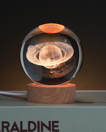 Large 3D Crystal Ball Saturn Lamp, Crystal Lamp 16 Color Changing Night Light with Remote Control for Bedroom Decor, Birthday Gift for Teens Boys and Girls, Saturn Model - LeafyLoom